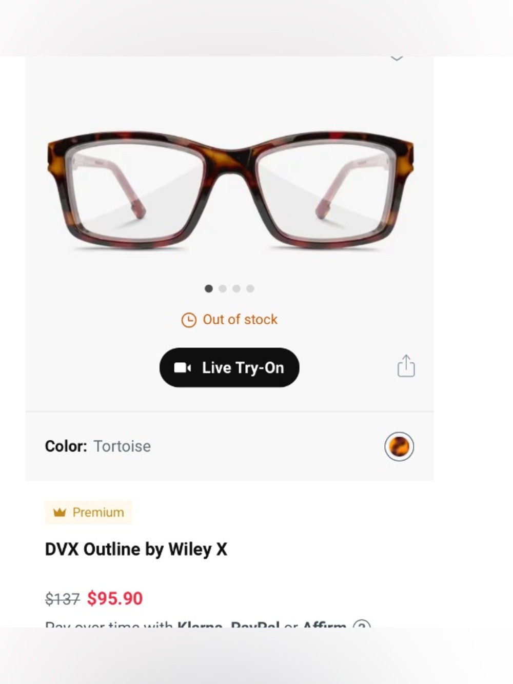 DVX Outline Wiley X Tortoise Rectangular Eyeglasses size 54-17-135